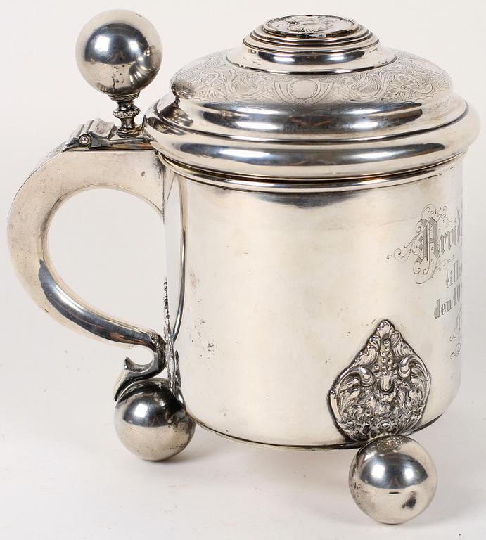 DRYCKESSTOP, silver, barockstil, CG Hallberg Stockholm 1890. Vikt 670 gram.