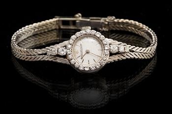 ARMBANDSUR, dam, Jaeger-LeCoultre, 18k vitguld med diamanter tot ca 0,95 ct. 1970-tal. Vikt ca 20 g.