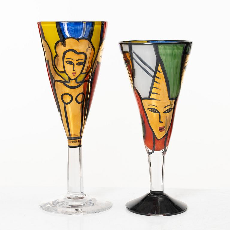 Ulrica Hydman-Vallien, vinglas, 12 st, Kosta Boda, Artist Collection / Atelier / Limited Edition.