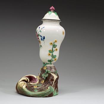 A Swedish Marieberg faience vase with cover, dated 1772.