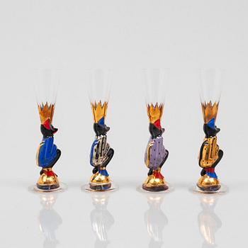 Gunnar Cyrén, four shot glasses, so-called devil glasses, from the Nobel service, Orrefors.