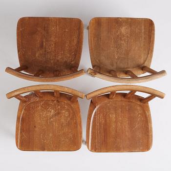 Axel Einar Hjorth, a set of four 'Utö' pine chairs, Nordiska Kompaniet, Sweden 1930s.