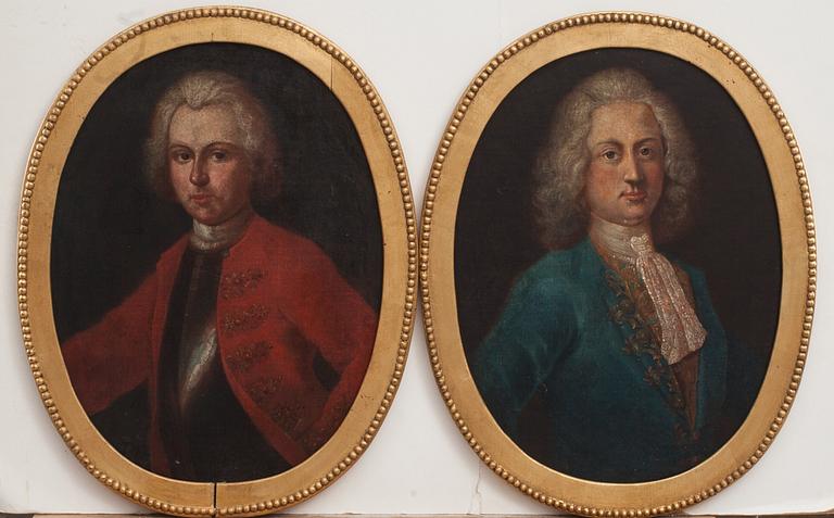 OKÄND KONSTNÄR, olja på uppfodrad duk, ett par, ovala. 1700-tal.