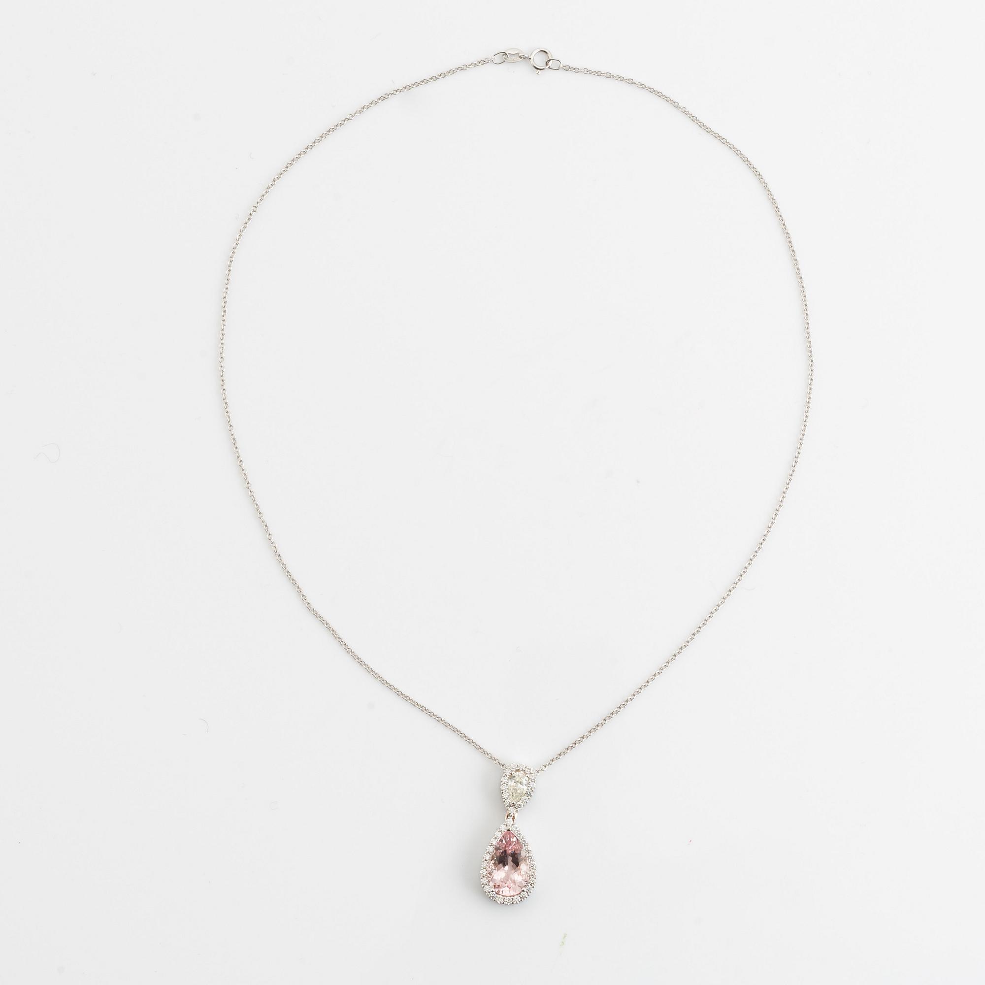 Collier med droppformad morganit och diamant.