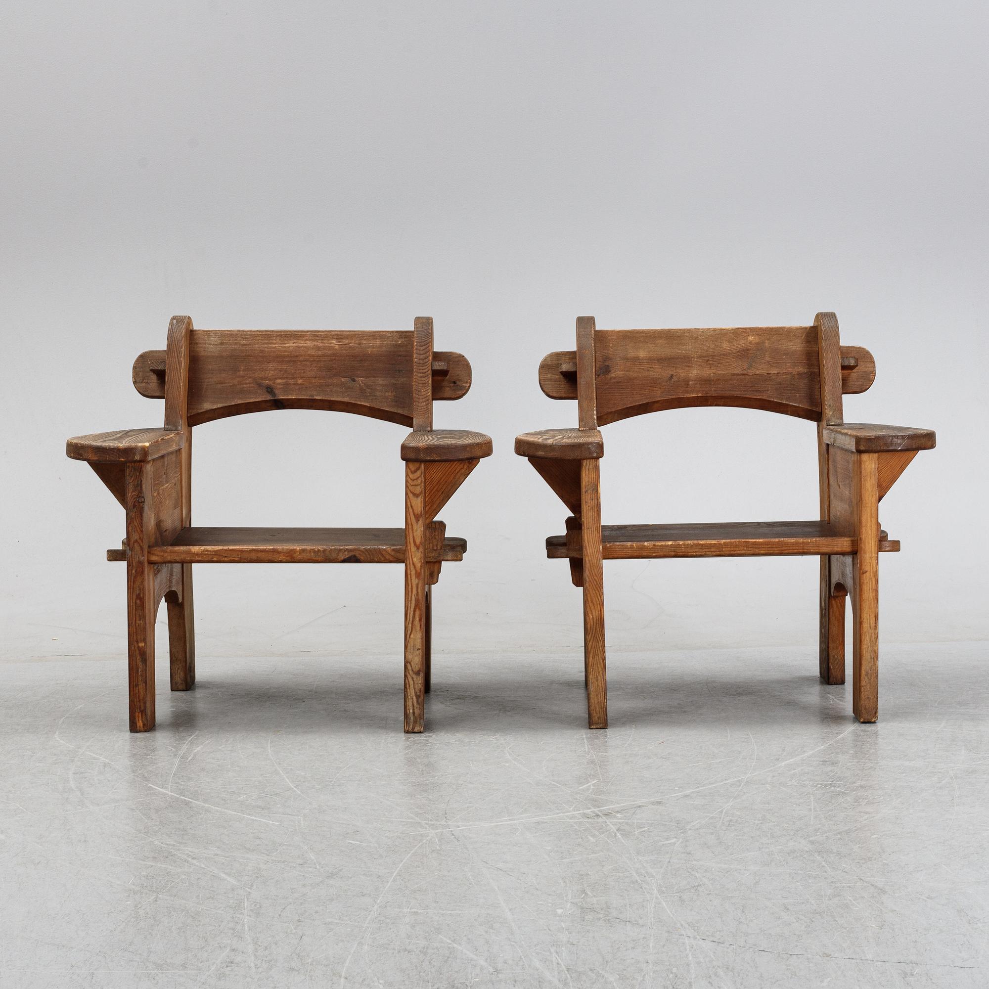 David Rosén, a pair of "Berga" pine armchairs, Nordiska Kompaniet, Sweden 1940's.