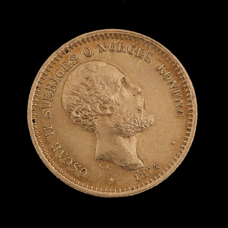 GULDMYNT, Konung Oscar II, 1886. Tot vikt ca 3 gram.