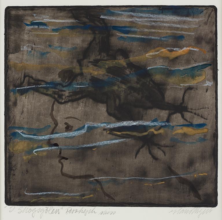 Hans Wigert, etching with watercolour, signed.