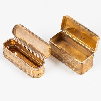 Two gilt-copper snuff boxes, France, 18th century.