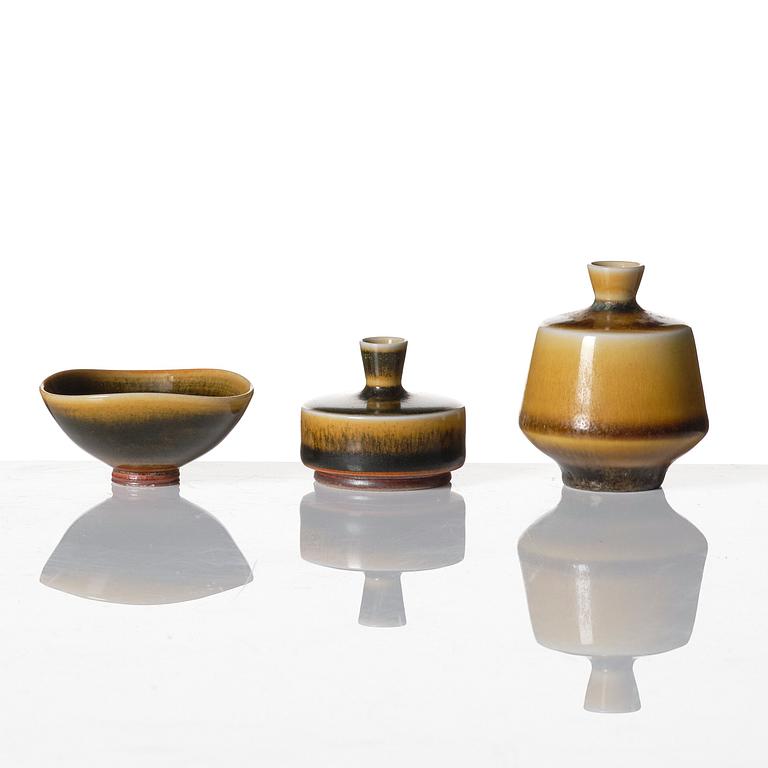 Berndt Friberg, a set of 8 stoneware vases and three bowls, Gustavsberg studio, Sweden 1960-70s.