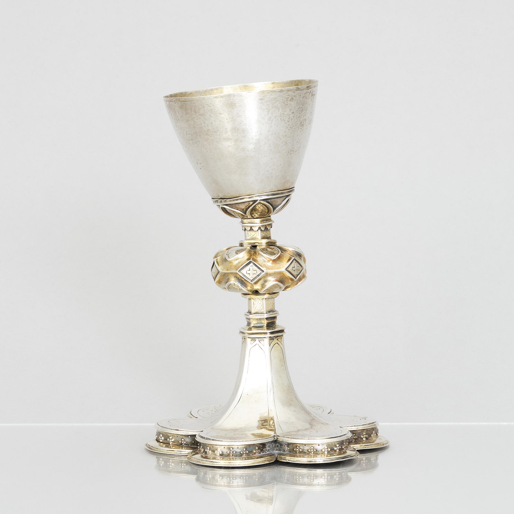 An 18th century parcel-gilt silver cup, unclear marks.