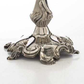 Gustaf Möllenborg, a pair of neo-rococo silver candle sticks, Stockholm, Sweden, 1855.