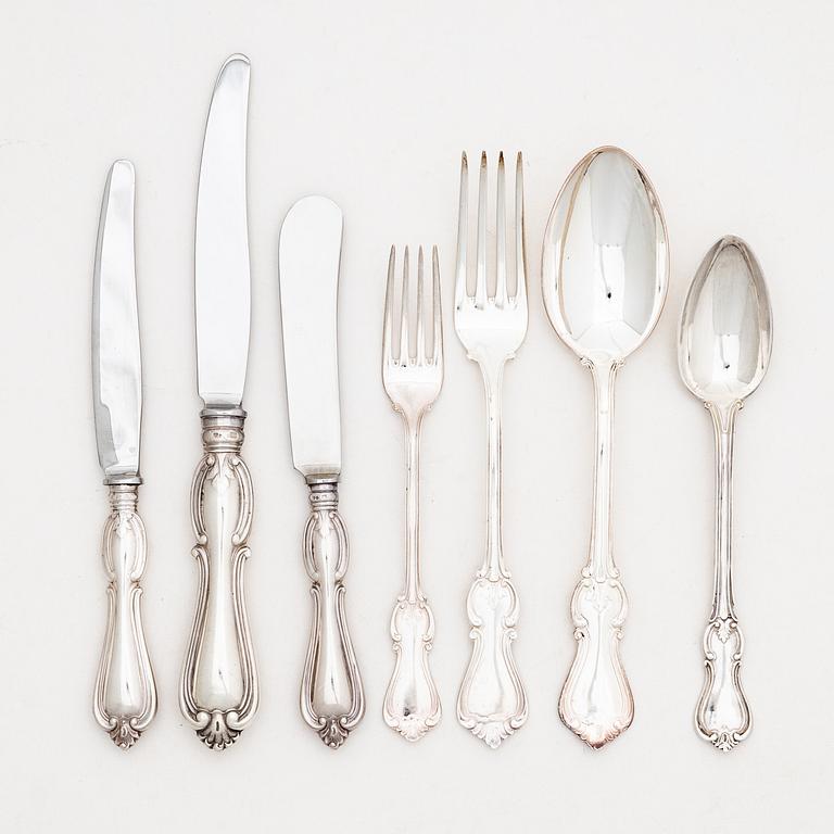 Bestickuppsättning, 79 delar, silver, modell "Olga", bl a JO Zetterström, Göteborg 1881.
