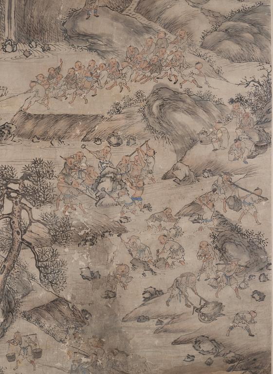 Rullmålning, signerad Wenhuan 文焕, Qingdynastin, daterad 1888.