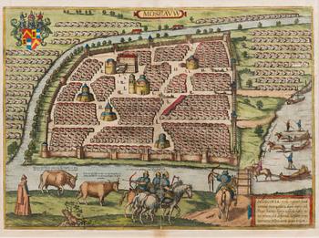 AN OLD ANTIQUE MAP, hand-coloured copper engraving, Moscow, Braus & Hogenberg, ca 1590.