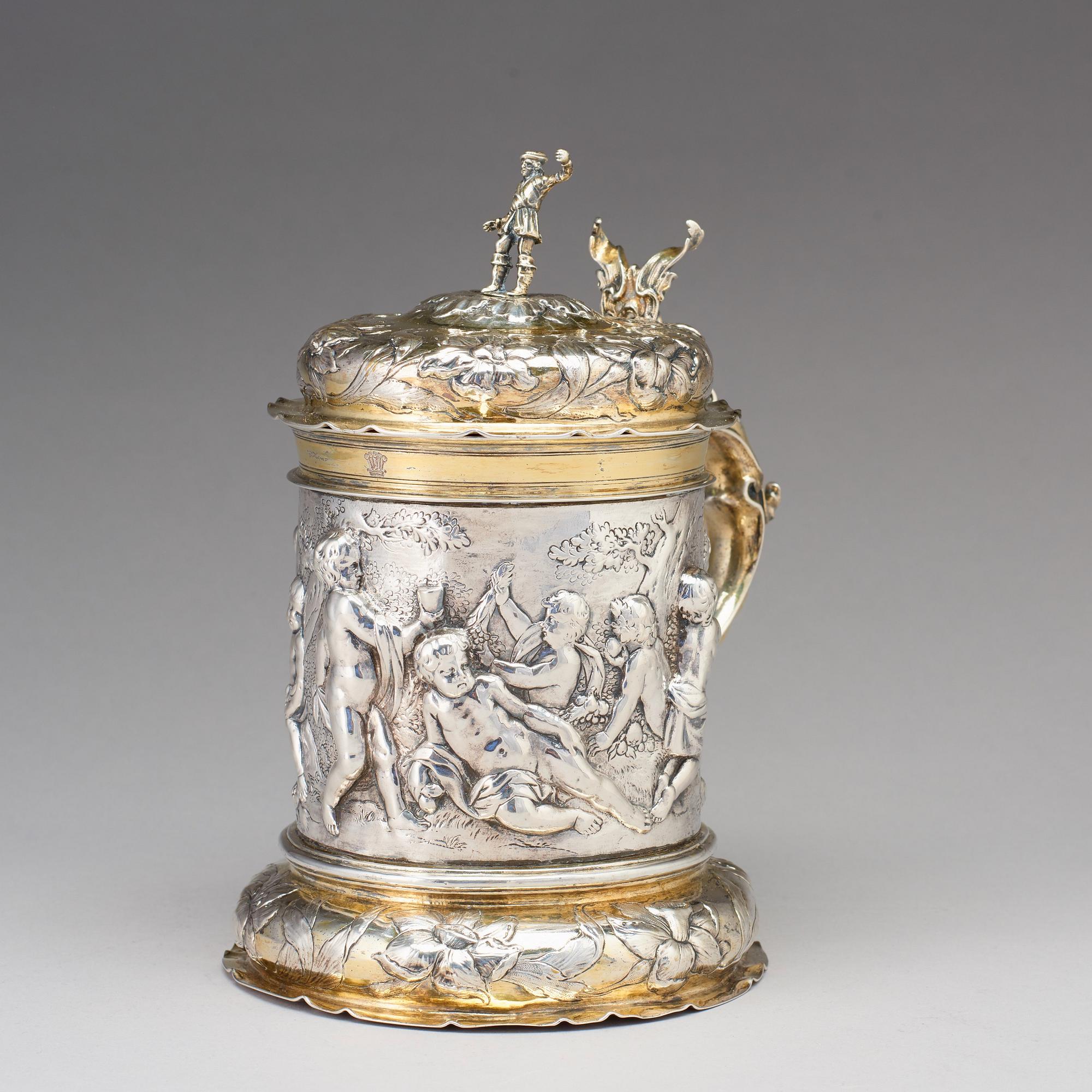 Peter Ohr I (Öhr) dryckeskanna, silver, Hamburg (verksam 1649-1662), barock.