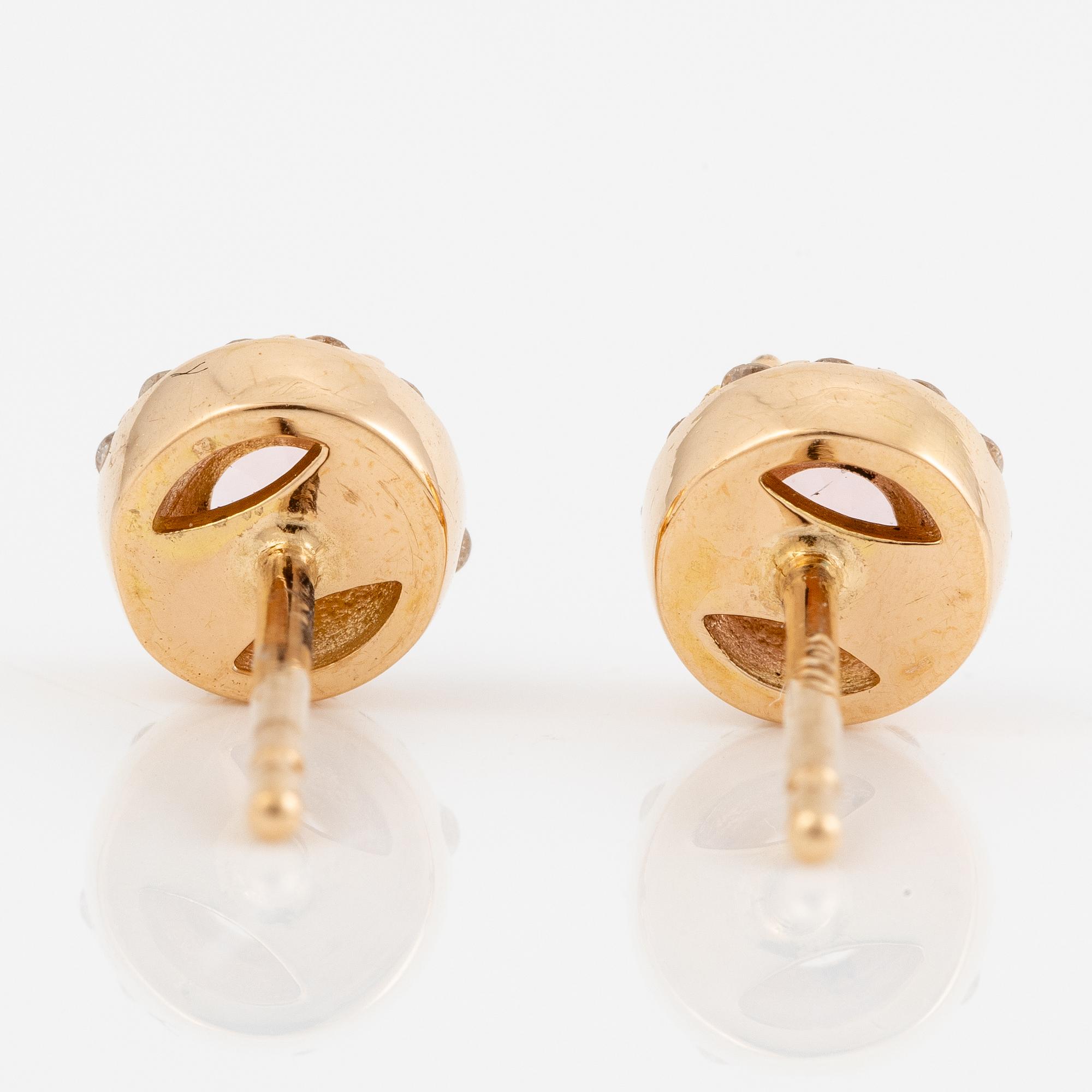 Örhängen 18K guld med morganiter och små briljantslipade diamanter.