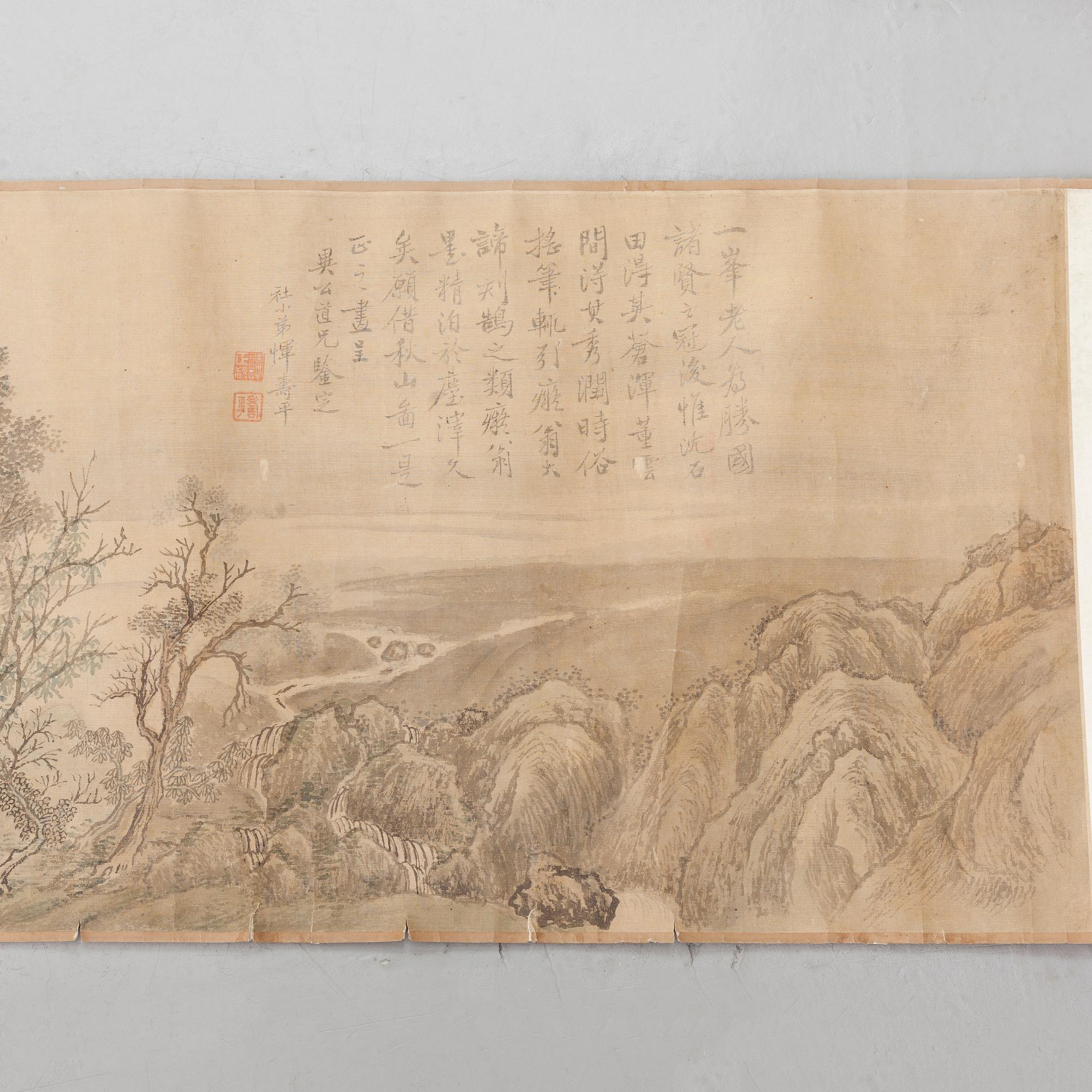 A scroll, ink and color on silk. After YUN SHOUPING (1633-90), signed. 20th century copy.