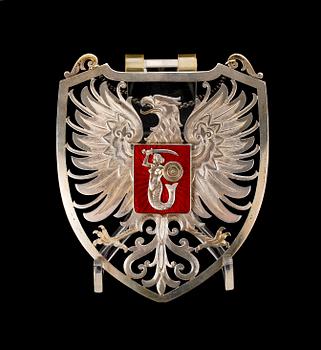 FLASKBRICKA, silver och emalj, Polen, 1900-talets första hälft.