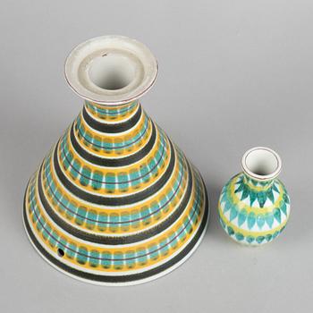 Stig Lindberg, a faience table lamp base and a vase, Gustavsberg studio.