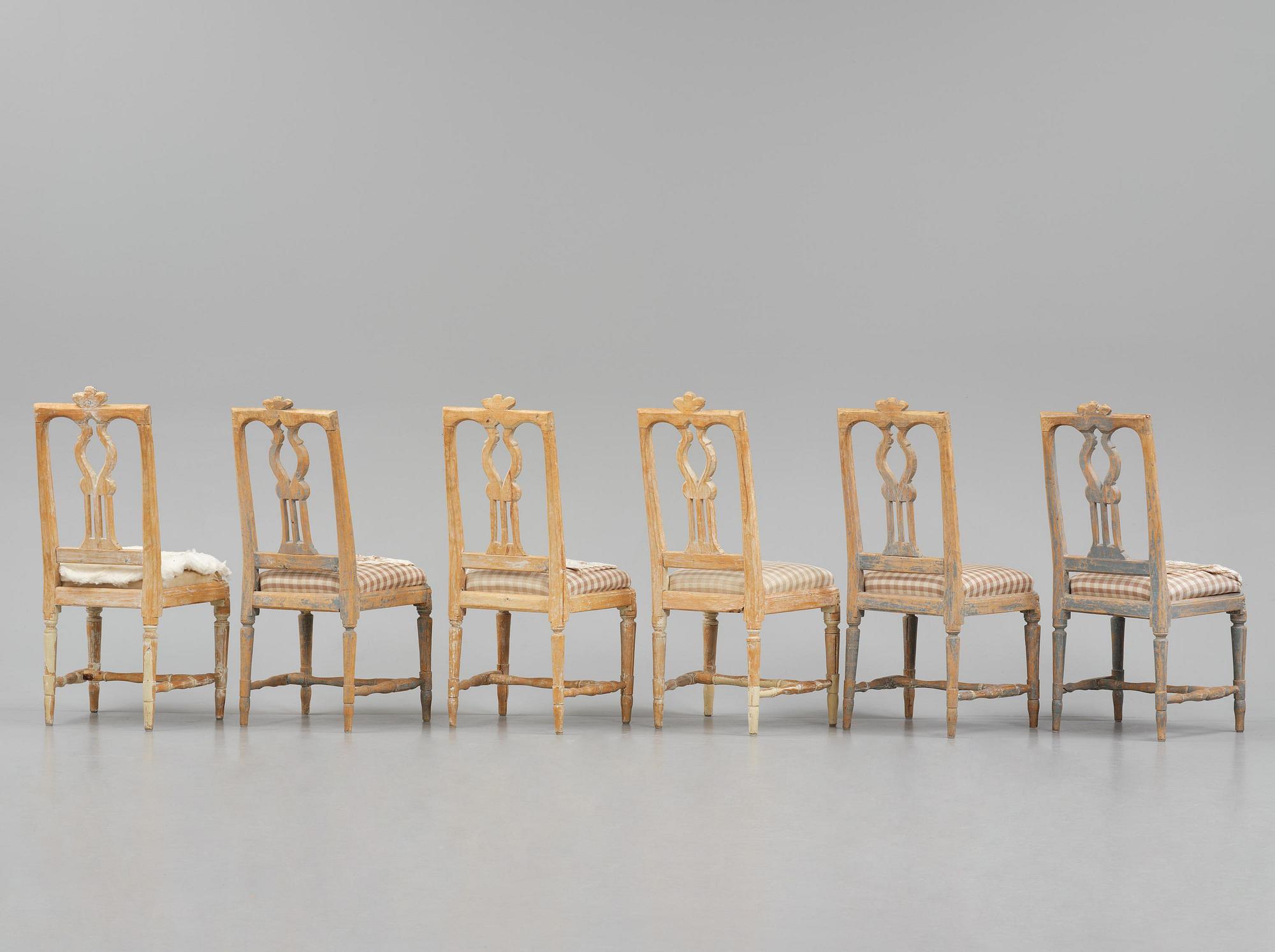 A set of six Gustavian chairs, late 18th century.