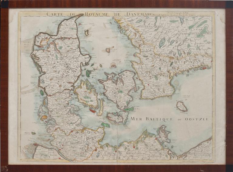 KARTA, Danmark "Carte du royaume de Danemarc". 1700-tal.