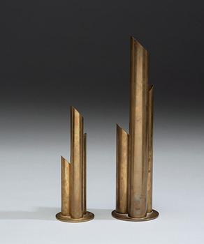 A set of two Ivar Ålenius Björk brass vases, Ystad Metall, 1930's.
