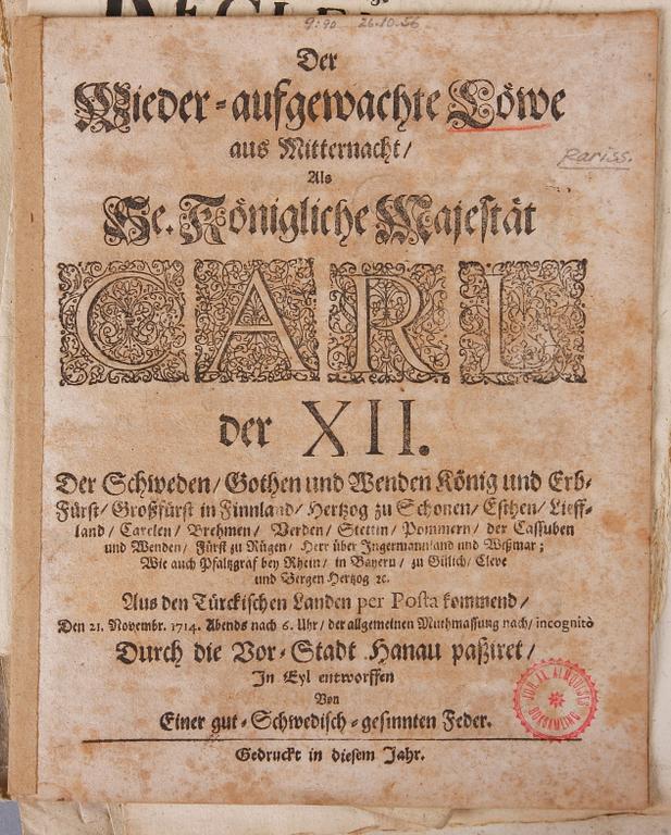 PARTI KUNGÖRELSER, AVHANDLINGAR OCH SMÅTRYCK, ca 40 st, 1700-1800-tal.