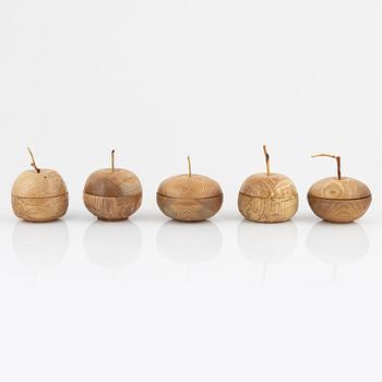 Magnus Ek, a set of four birch and ash wood appetizer bowls with lids for Oaxen Krog.