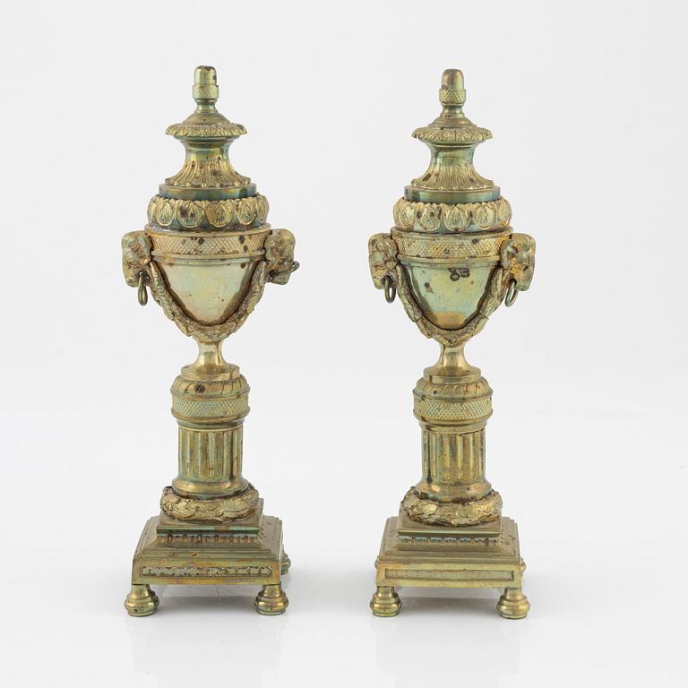 A pair Louis XVI-style gilt brass cassolettes, circa 1900.