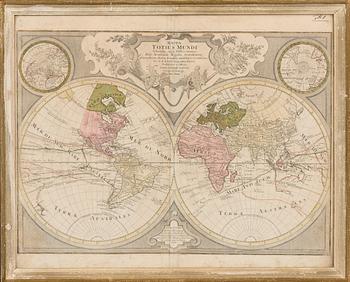 MAP, "Mappa Totius Mundi Adornata juxta..." Tobias Lotter ca 1770.