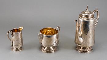 KAFFESERVIS, 3 delar, silver, Nils August Malmqvist, Malmö, 1884, total vikt ca 1310 g.