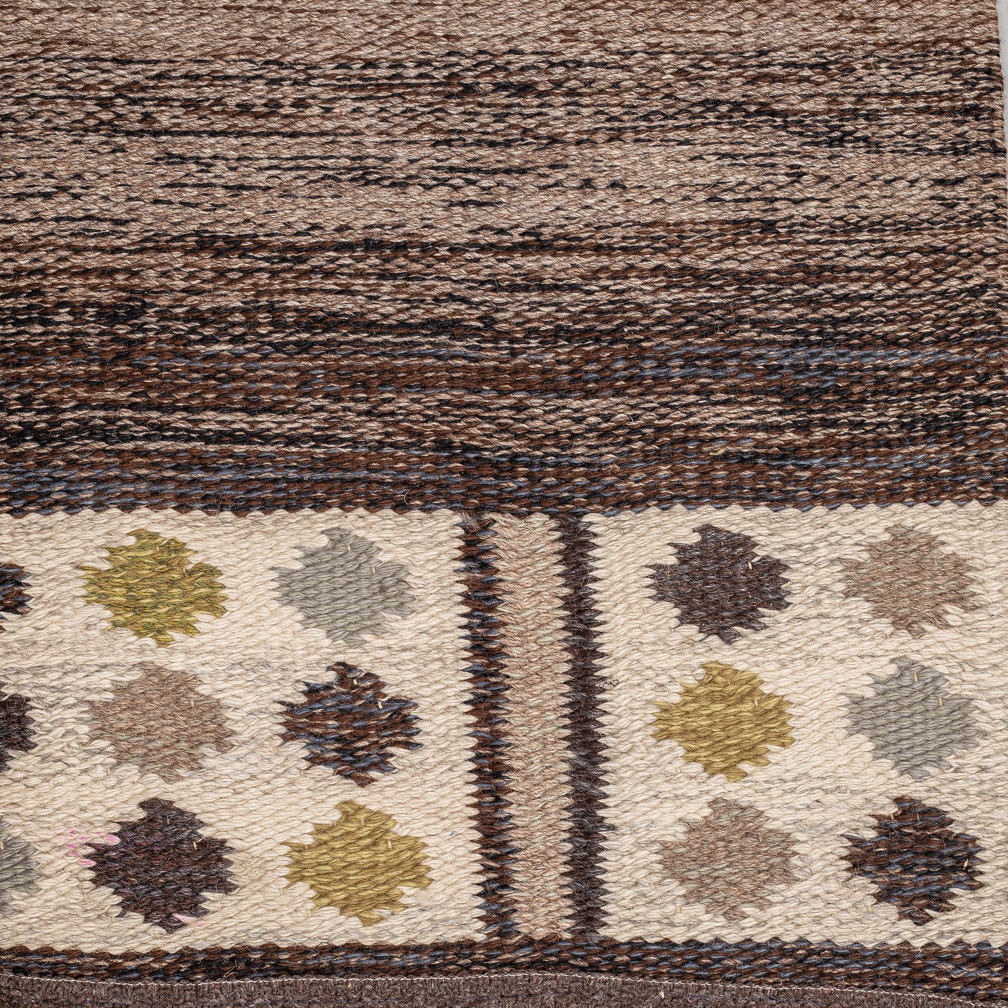 A carpet, flat weave, ca 198,5-200 x 137-139,5 cm, signed BA(?), probably Sweden.