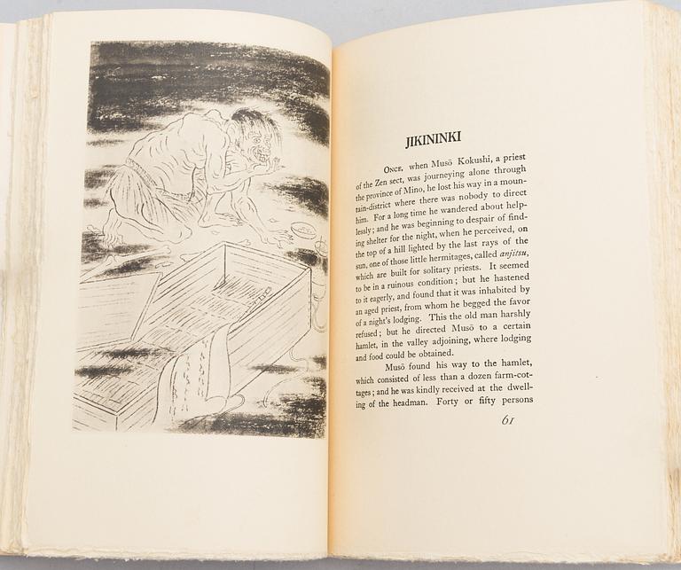 Bok, "Kwaidan", av Lafcadio Hearn, illustrerad och signerad av Yasumasa Fujita. Första upplagan, Japan, 1932.