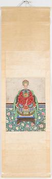 A chinese ancestor portrait hanging scroll, 20th century.
