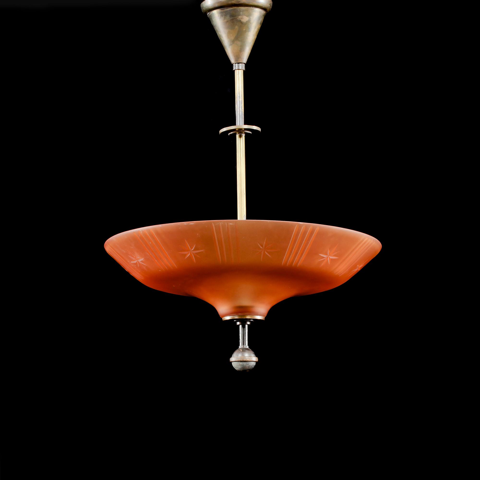 TAKLAMPA, sannolikt Orrefors, 1920/1930-tal, höjd 56 cm.