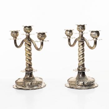 C.G. Hallberg, Kandelabrar, ett par, silver, barockstil, Stockholm 1926.