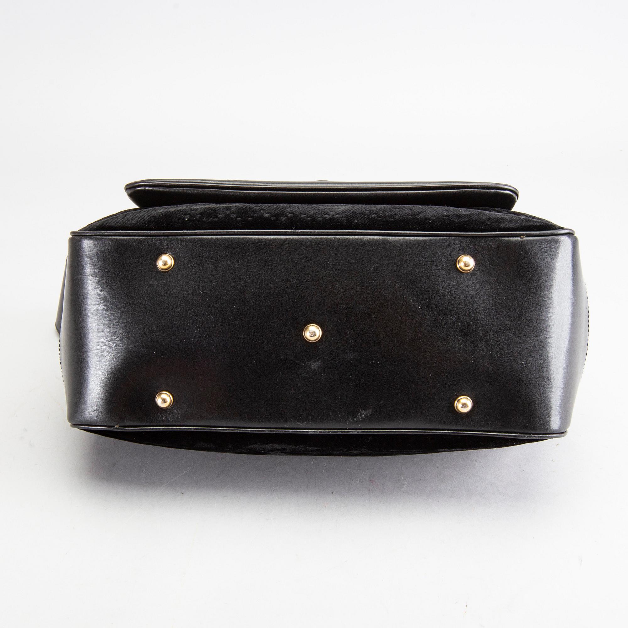 GUCCI, väska, "Black diamante velvet and leather stirrup Top- handle bag".
