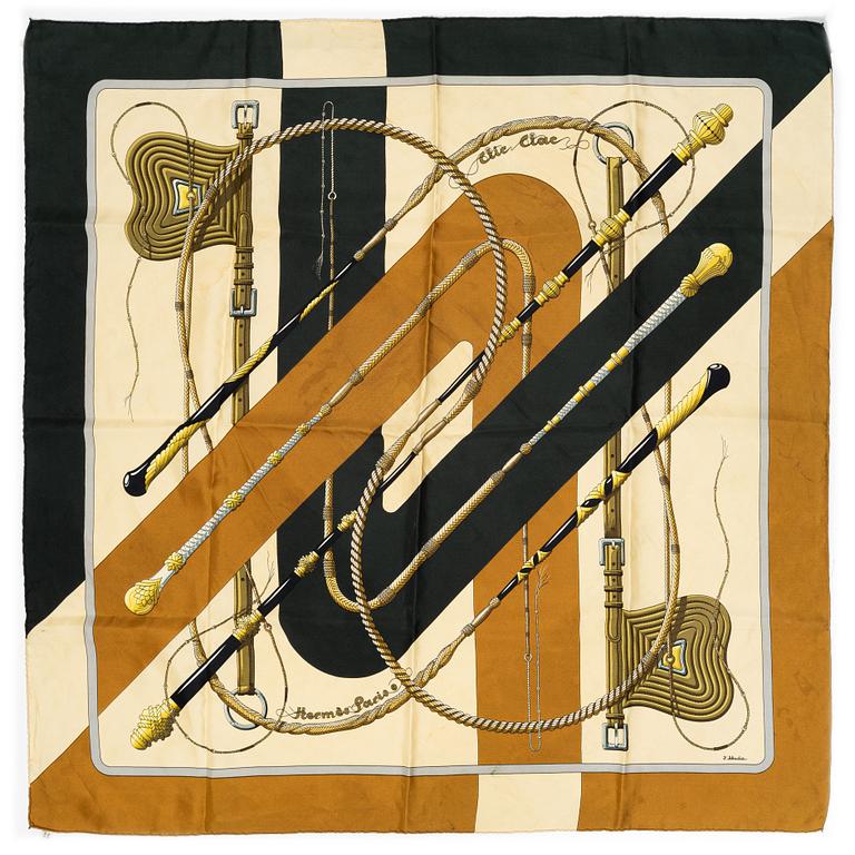 Hermès, scarves, 2 st, "Le Mors a la Conétable" samt "Clic Clac".