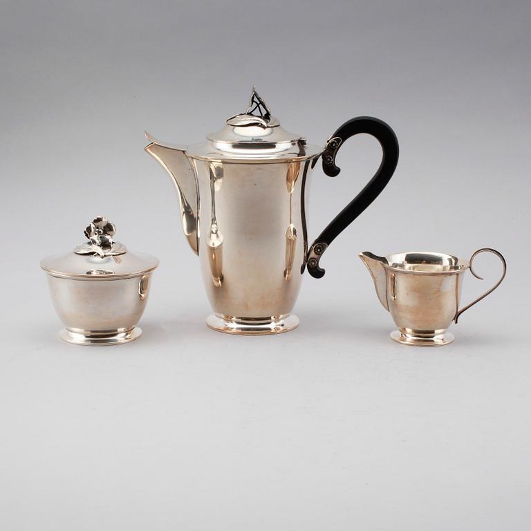 KAFFESERVIS, 3 delar, silver, Bransch, Stockholm 1947. Vikt ca 772 gram.