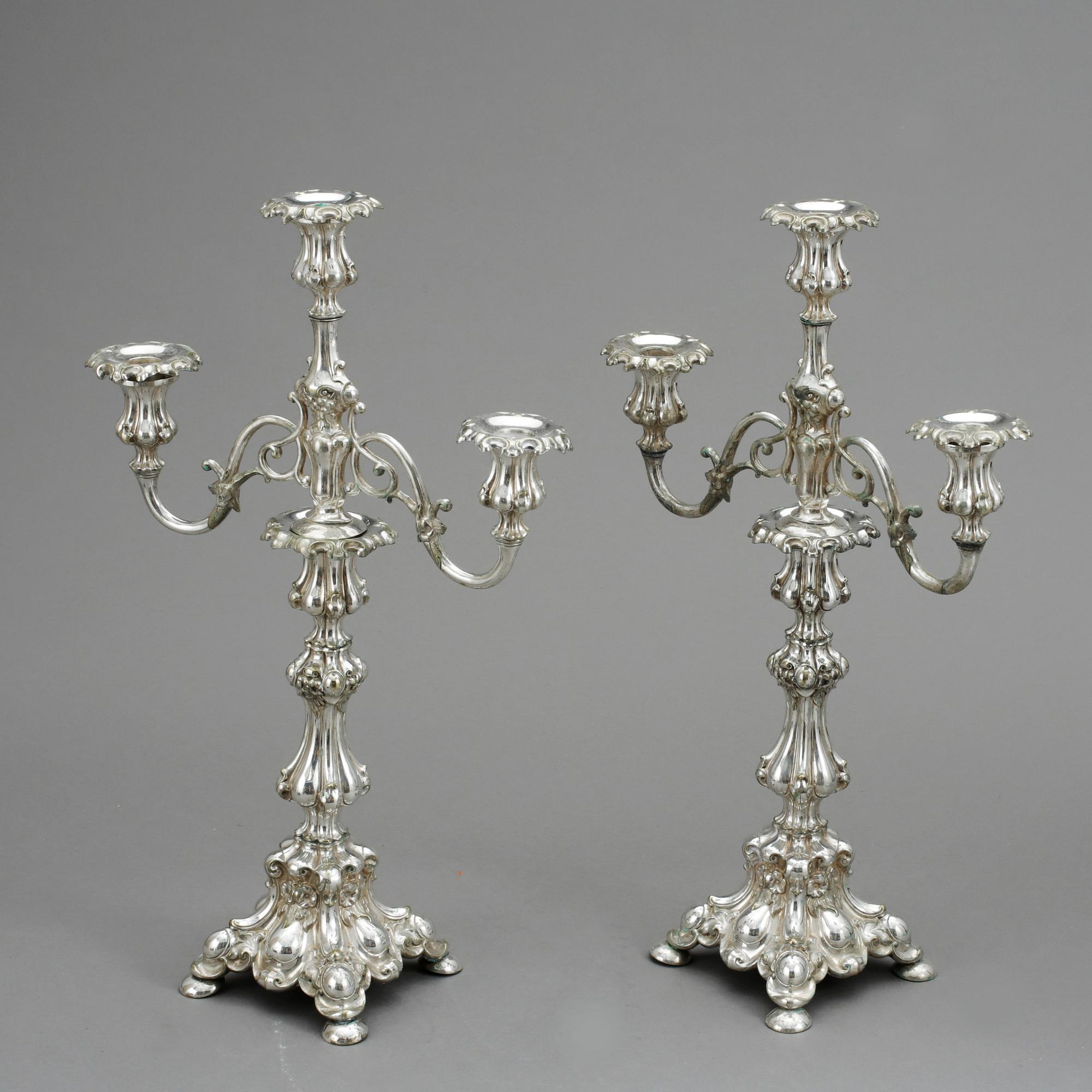 KANDELABRAR, ett par, nysilver, barockstil, 1800-tal.