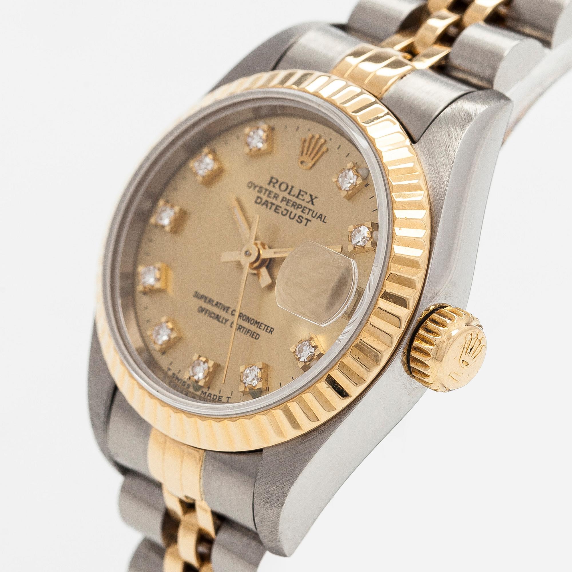 Rolex, Oyster Perpetual Datejust, "Diamond Dial", rannekello, 26 mm.