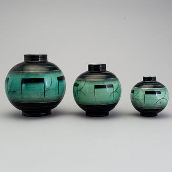 3 vases of the "V series", Ilse Claesson for Rörstrand, 1930´s.