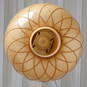 Harald Elof Notini, a vanilla coloured glass ceiling light with fretted rattan, Böhlmarks, Stockholm 1940's.