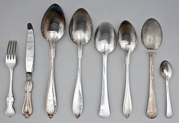 BESTICK, silver, 51 delar, olika modeller, GAB och C.G. Hallberg, Stockholm, 1920-50-tal, tot.vikt ca 1660g.