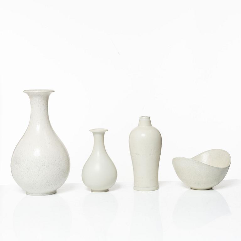 Gunnar Nylund, vaser, 3 st och skål, stengods, Rörstrand.