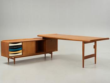 An Arne Vodder teak desk with sideboard, Sibast Furniture, Denmark 1950-60's.