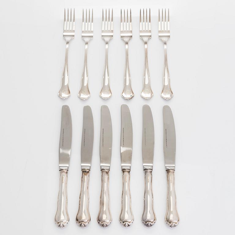 A 19-piece set of 'Chippendale' silver cutlery,Turku and Hämeenlinna 1957-1989.