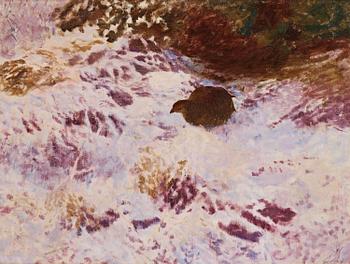 653. Bruno Liljefors, Winter scene with a black grouse.