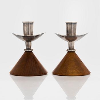 Anna-Greta Eker, a pair of silver and mahogny candlesticks, Auran Kultaseppä, Turku 1965.