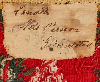 A BED COVER, flat weave, ca 183 x 134,5 cm, Scania  (Skåne) 1853.
